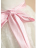 Ivory Satin Rosette Pink Sash Knee Length Flower Girl Dress